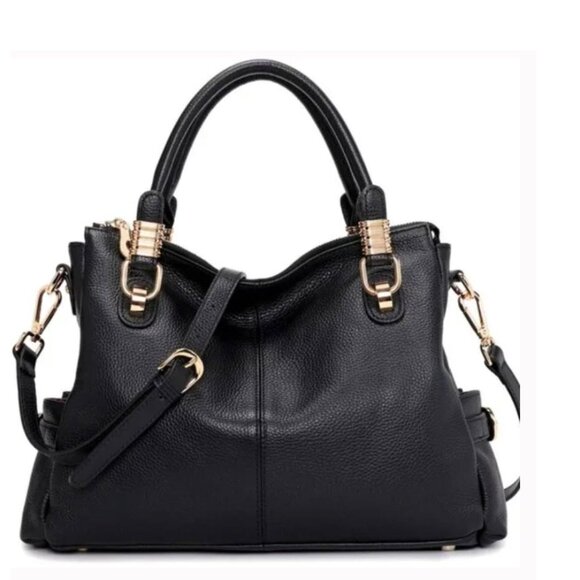 Kattee Leather Tote Bag Black and Gold - Picture 1 of 15